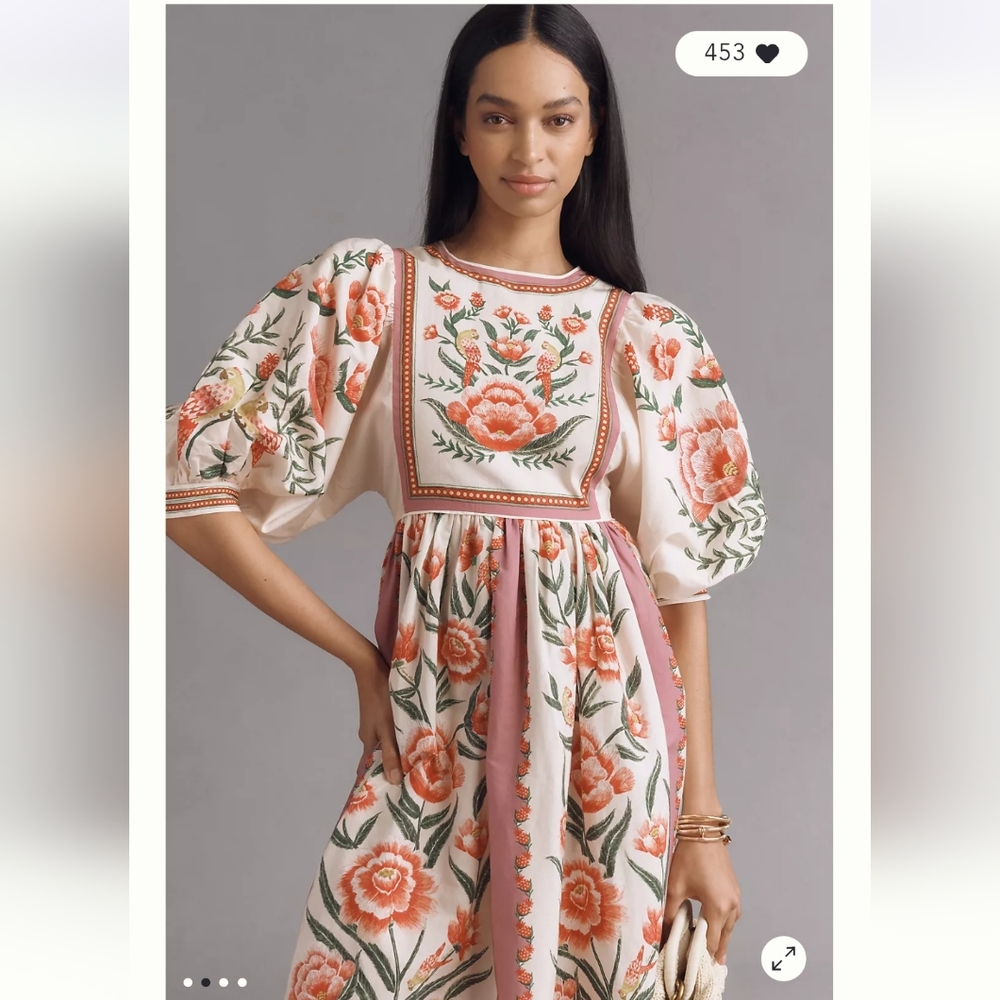 FARM Rio Blush and Coral Floral Embroidered Midi Dress - Picture 3 of 12